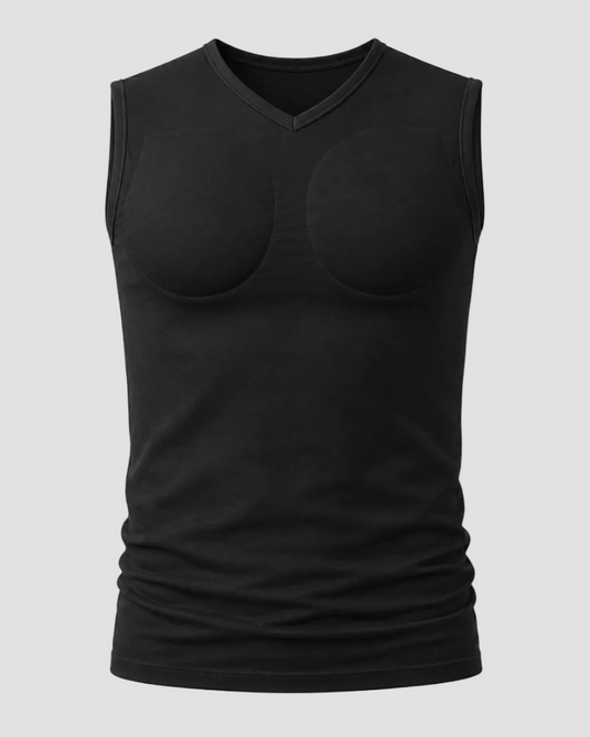 Muscle Shape Vest V-neck  – Black