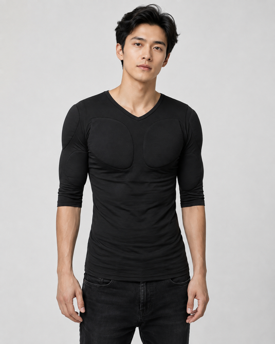 Muscle Shape V-Neck Tee –  Black