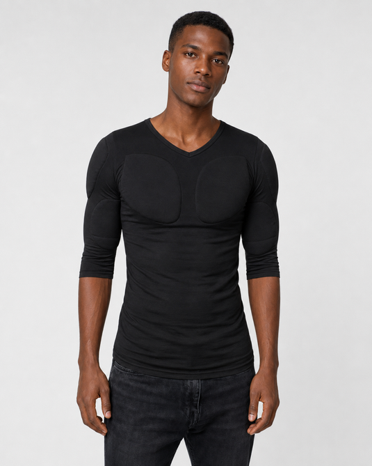 Muscle Shape V-Neck Tee –  Black