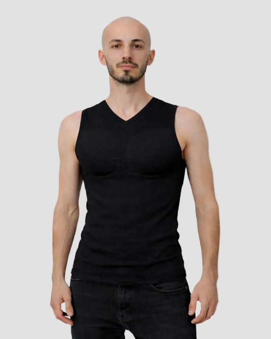 Muscle Shape Vest V-neck  – Black