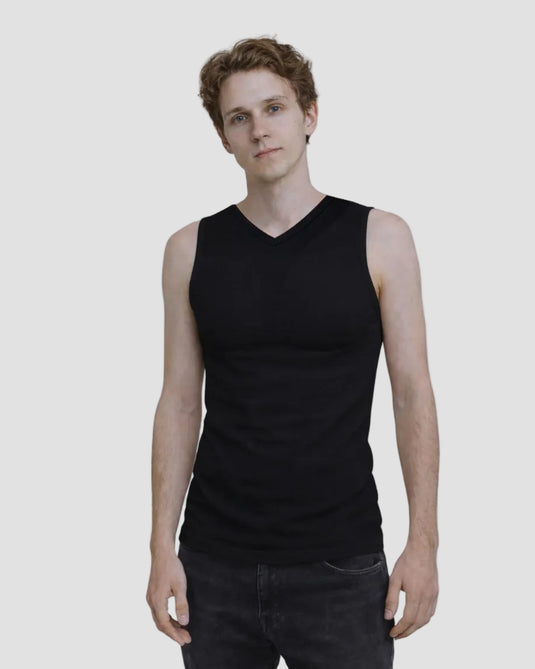 Muscle Shape Vest V-neck  – Black
