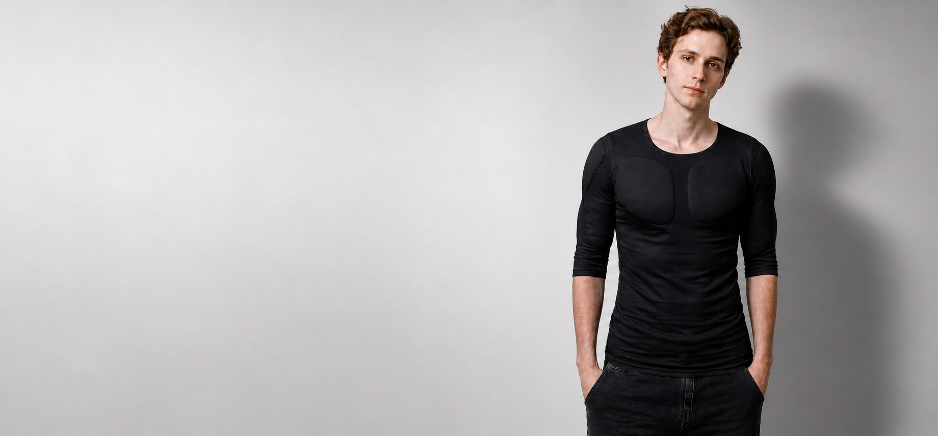 Man wearing a black Funkybod body-shaping undershirt