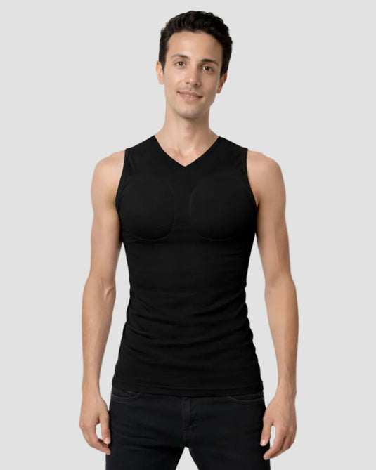 Muscle Shape Vest V-neck  – Black