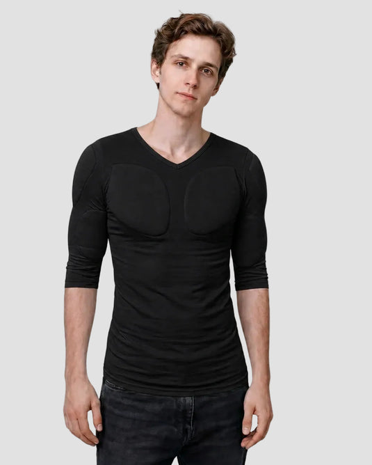 Muscle Shape V-Neck Tee –  Black