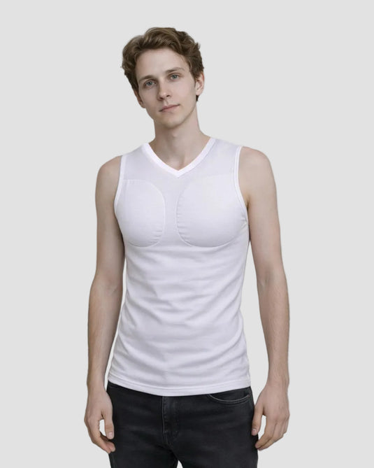 Muscle Shape Vest V-neck  – White