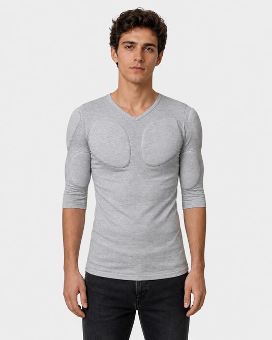 Muscle Shape V-Neck Tee –  Grey
