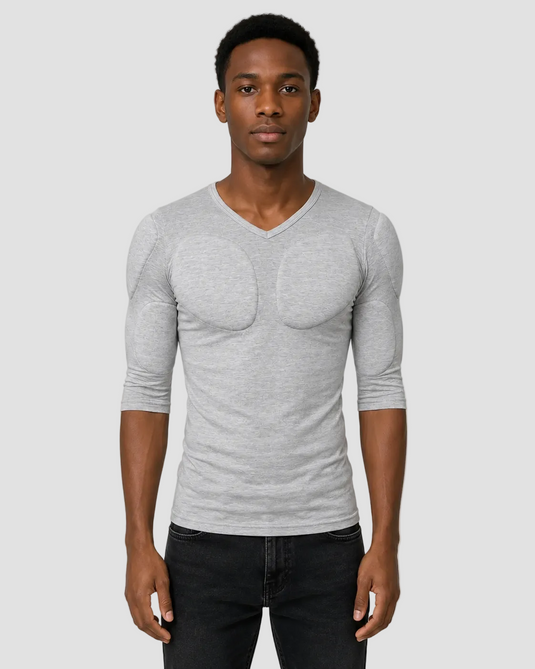 Muscle Shape V-Neck Tee –  Grey