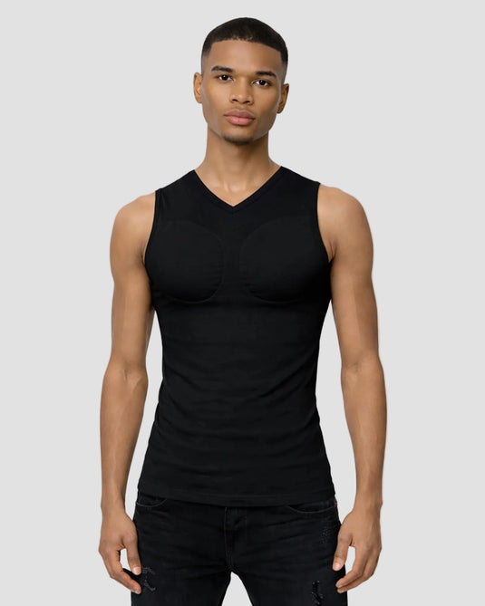 Muscle Shape Vest V-neck  – Black