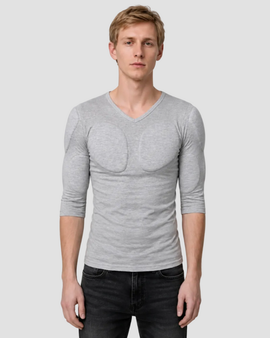 Muscle Shape V-Neck Tee –  Grey