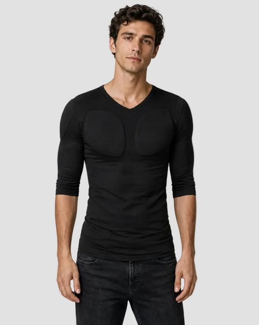 Muscle Shape V-Neck Tee –  Black