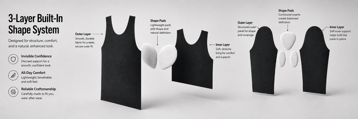 Funkybod three-layer built-in body-shaping system diagram
