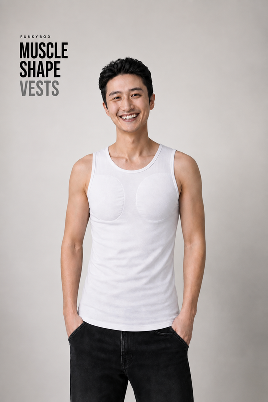 Man wearing a white Funkybod muscle-shaping vest