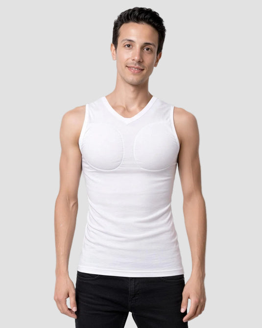 Muscle Shape Vest V-neck  – White